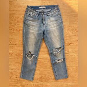 KanCan Women's Distressed Crop Ankle Capri Fringe Denim Jeans Size 27